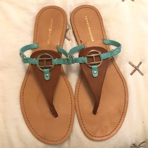 Teal and Tan Tommy Hilfiger Sandals